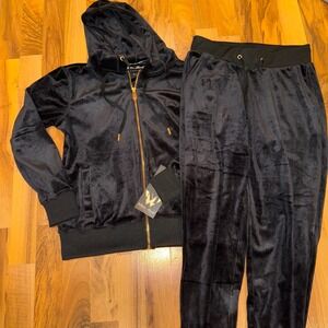 White Mark Velour Tracksuit Set Cozy Collection Black Size S athleisure lounge